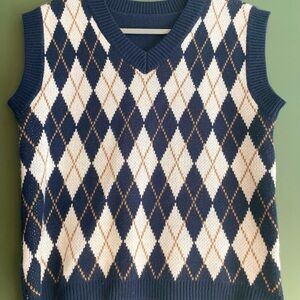 SHEIN Navy Blue Argyle V-Neck Sweater Vest
